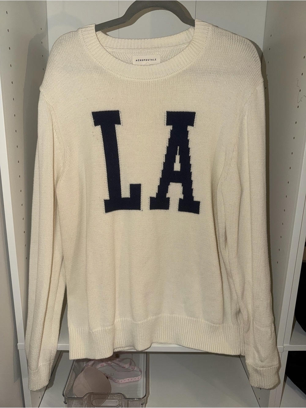 Aeropostale Cream Sweater with Navy 'LA' Logo